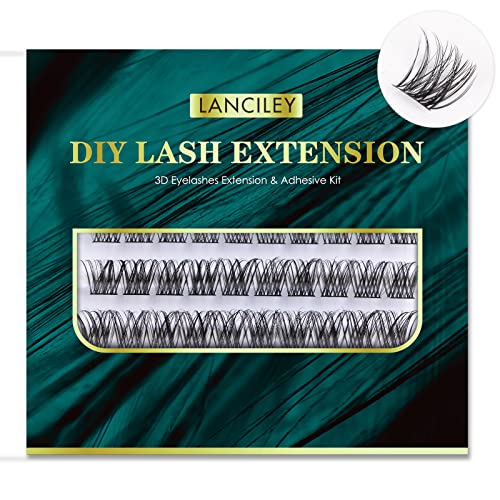 Lanciley Individual Lashes 45 Clusters Lashes C Curl DIY Eyelash Extension Kit at Home for Make-up Beginner False Eyelashes with Eyelash Glue Twe