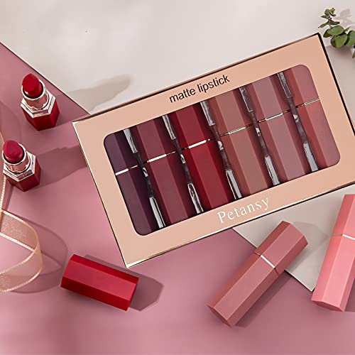 Matte Lipstick Set 6 Colors Nude Moisturizer Smooth Lipstick Long Lasting Waterproof Lipstick Makeup Gift Set