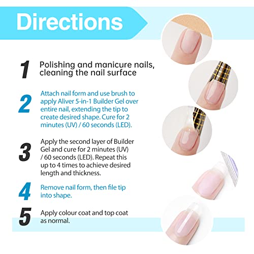 Builder Gel Clear, 5 in 1 Nail Builder Gel in a Bottle, Builder Base Gel Nail Strengthener Gel for Weak Nails, Hard Nail Gel Builder Extension fo