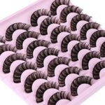 JIMIRE Russian Strip Eyelashes Cat Eye Volume Eyelashes Natural Look Like Eyelash Extensions Fluffy D Curly Thick Faux Mink Hybrid Lashes 14 Pair