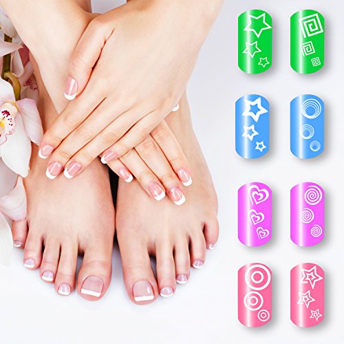1275 pieces, 49 nail art designs, stencils, French tip guides, stickers, form fringe guides, vinyl, 36 sheets