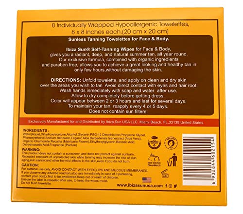 Organic Self Tanner -Sunless Tanning Wipes for Face & Body,Natural Ingredients,Self Tanning Towelettes,No sunless tanner smell, Paraben Free,Crue
