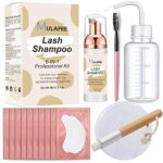 MULAFEE Lash Shampoo for Eyelash Extension, Lash Extension Cleanser, Lash Shampoo Kit 60 ML+Rinse Bottle+Cleansing Brush+Mascara Wand+Reusable Cl
