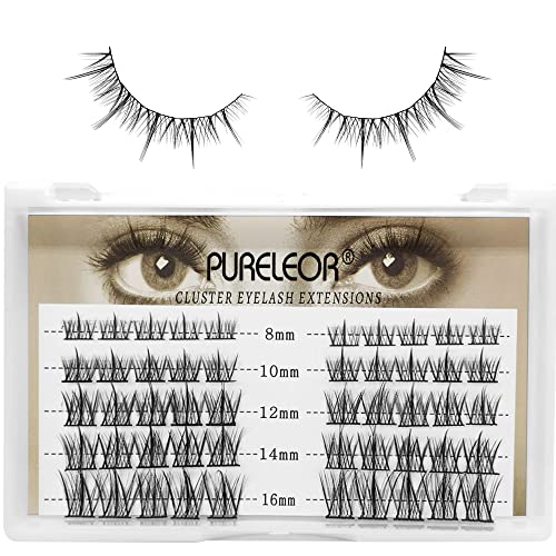 PURELEOR Individual Lashes Cluster Lashes Pack for Manga Lashes DIY Eyelash Extension Reusable 3D Individual Eyelashes Natural Long 60pcs(8-16mm