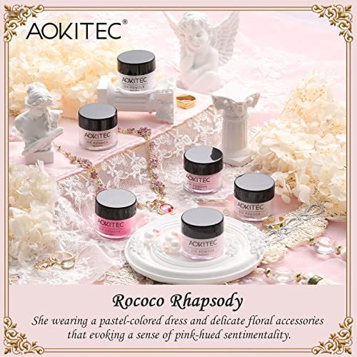 Aokitec 14Pcs Dip Powder Nail Kit Starter 8Colors Collection, Acrylic Dipping Powder Liquid Set with Base Top Coat Activator Brush Saver for Fren