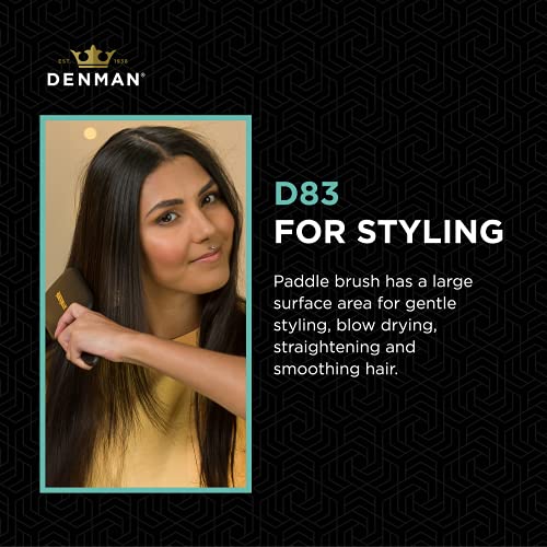 Denman (Black) Large Paddle Cushion Hair Brush for Blow Drying & Detangling - Comfortable Styling, Straightening & Smoothing - For Women and Men,