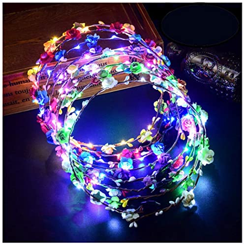 LED Flower Crown,12Pcs Light Up LED Flower Headband Luminous 10 Led Flowers Hair Bands Ladies Headdress for Holiday Christmas Halloween Glow Part