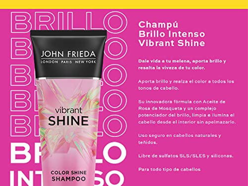 John Frieda Vibrant Shine Colour Shine Shampoo 250 ml, Weightless Glossing Shampoo for Shiny Hair, Sulphate-Free and Silicone-Free Shampoo