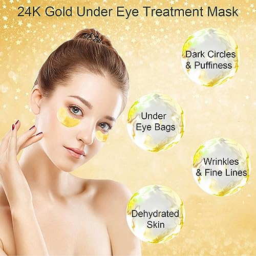 24K Gold Eye Mask, Jiasoval 16 Pairs Under Eye Patches Skin Treatment Mask, Crystal Collagen Under Eye Mask for Reducing Dark Circles, Moisturizi