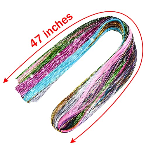 FEQO Hair Tinsel Kit with 3600 Strands Hair Tinsel 48 Inches 18 Colours Heat Resistant Sparkle Shiny Tinsel Hair Extensions Micro Beads Pulling L