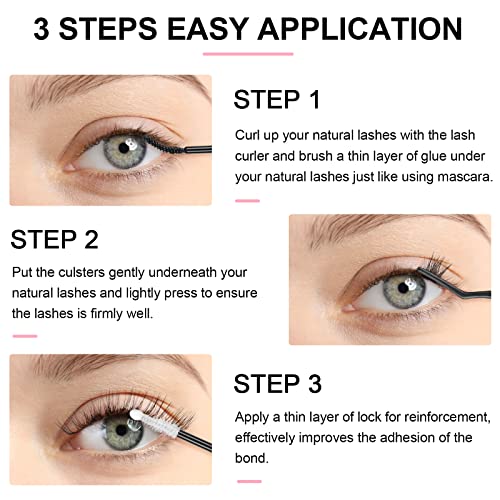Cluster Eyelashes Extensions Kit, 240 Pcs 20D+40D 9-14mm 0.07D Curl Mixed Individual DIY Lashes with Lash Bond & Seal and Applicator,Cluster Lash