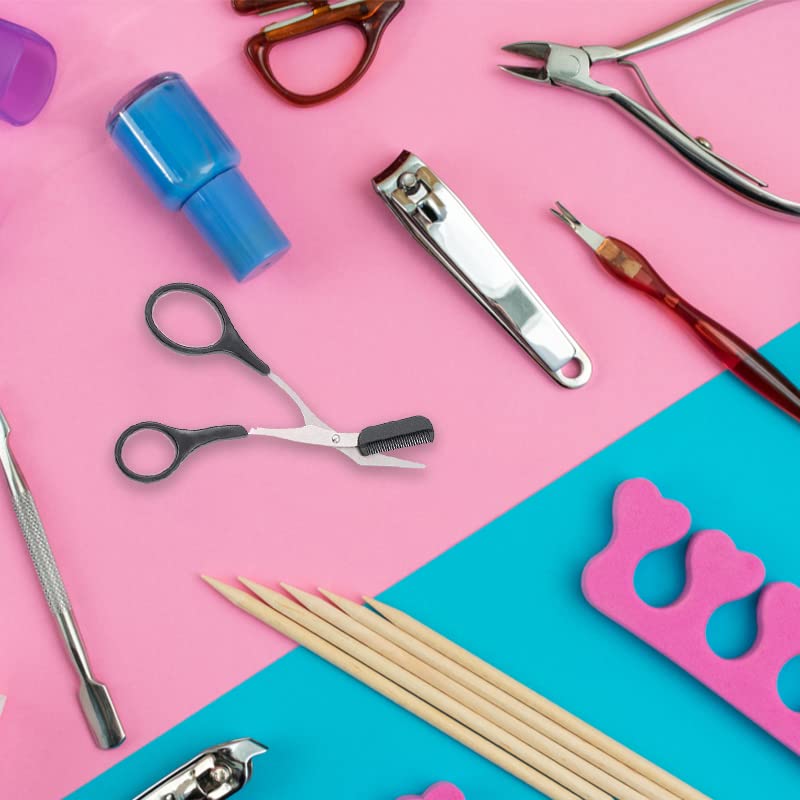 Eyebrow Scissors with Comb, Black Eyebrow Trimmer Scissors, Stainless Steel Eyebrow Trimmer Eyelash Comb Eyebrow Comb Small Eyebrow Grooming Beau