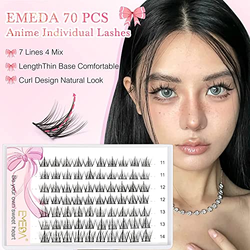 EMEDA Cluster Lashes 70 Pcs DIY False Eyelashes With Tweezers C Curl Individual Lashes 11mm 12mm 13mm 14mm Manga Lashes DIY Eyelash Extensions Th