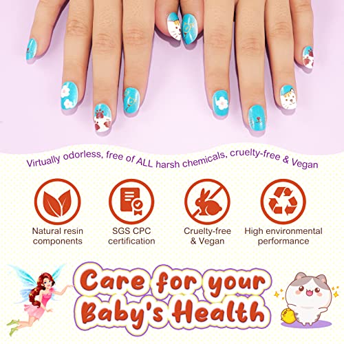 Children Press On False Nails, 144 Pcs 6 Pack Children Acrylic Fake Nails Press on Pre-glue Full-Cover False Nail Art Kits with 2 Nail Files for