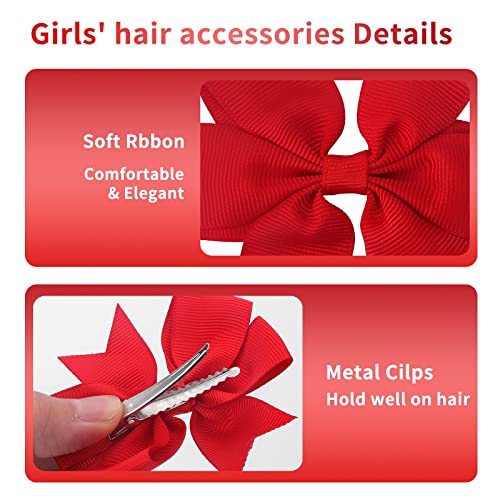 Sibba 10 Pieces Ribbon Hair Bows Alligator Clips Hairbows Barrettes 3 Inch Red Ponytail Holder Cheerleading Hairpin Christmas Valentine's Day Acc