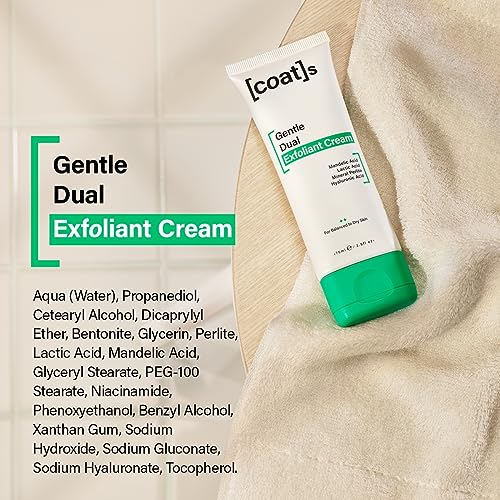 Coats Gentle Dual Exfoliant Cream Face Wash. Mandelic Acid, Lactic Acid + Hyaluronic Acid + Natural Mineral Perlite. Clinically Proven Skin Care,