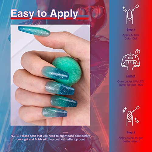 AUBSS Colour Changing Gel Nail Polish Set, 6 Colours Temperature Change Gel Polish Thermal Mood Chameleon Soak Off UV Gel Nail Kit Red Blue Orang