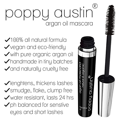Poppy Austin - Vegan Mascara Black Volume And Length Waterproof 9g - Gentle, Hypoallergenic Volumising Mascara, Organic & Cruelty Free - All Natu