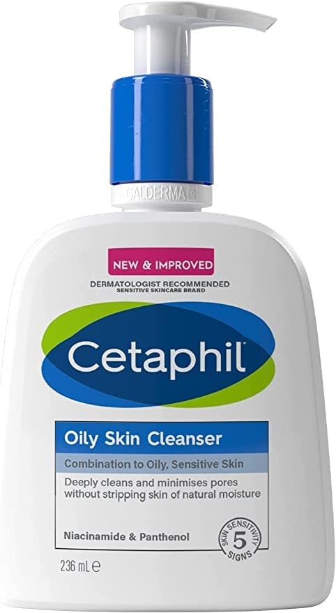Cetaphil Oily Skin Cleanser, 236ml, Face Wash, For Combination to Oily Sensitive Skin, With Niacinamide