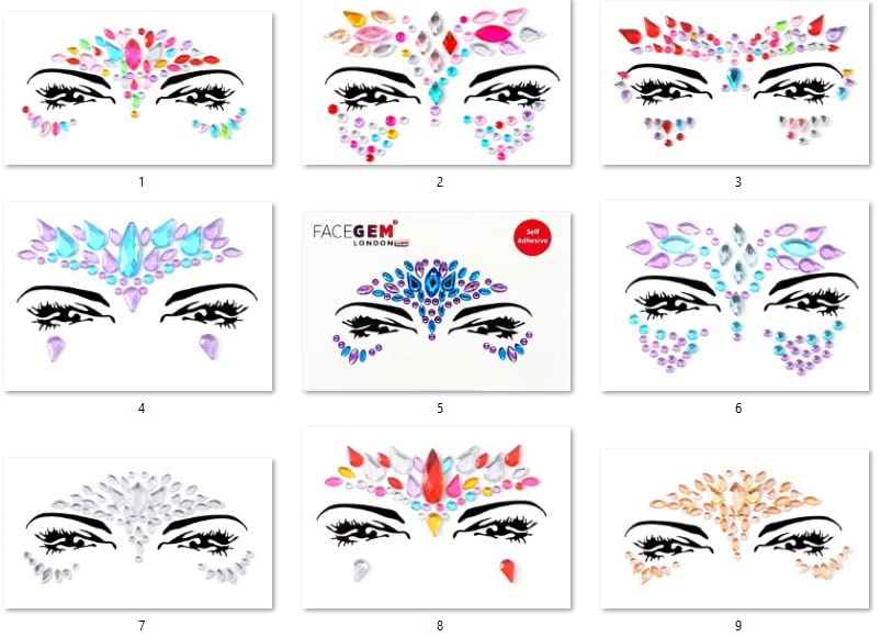 Face Gems Adhesive Glitter Jewel Tattoo Sticker Festival Gems Rave Party Body Make Up (Shine)