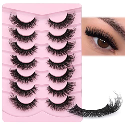 JIMIRE False Eyelashes Fluffy Cat Eye Natural Faux Mink Lashes Dramatic Wispy Fox Eye 17MM Strip Fake Lashes Look Like Eyelash Extensions Pestaña