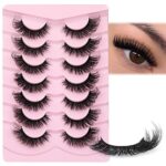 JIMIRE False Eyelashes Fluffy Cat Eye Natural Faux Mink Lashes Dramatic Wispy Fox Eye 17MM Strip Fake Lashes Look Like Eyelash Extensions Pestaña