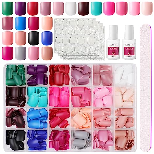 JUSTOTRY 24 Packs (576 PCS) Matte Almond Press on Nails Medium,Acrylic Oval False Nails with Glue and Nail File,Reusable Stick on Nails Short wit