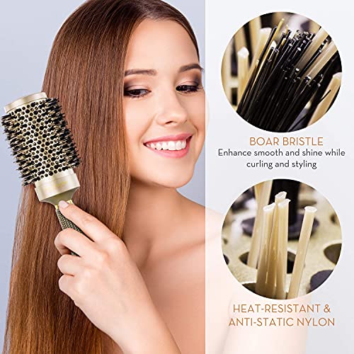 Round Brush, Nano Thermal Ceramic & Ionic Tech Hair Brush, Round Barrel Brush with Boar Bristles, Enhance Texture for Hair Drying, Styling, Curli
