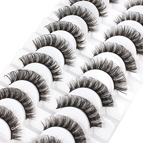 Glowingwin Cat Eyelashes Volume 3D Hybrid Natural Look Fake Russian Strip Lashes 10 Pairs Dramatic Fluffy Handmade Reusable D Curl False Eyelashe