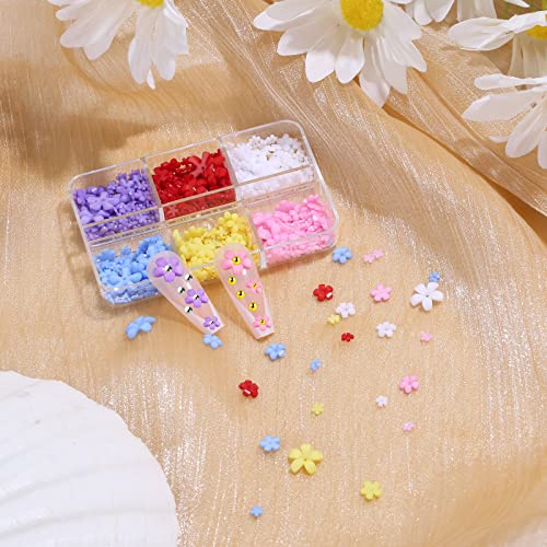 KINBOM 2 Boxes 3D Flowers for Nails with Small Caviar Beads, Flat Back 3D Acrylic Flower Nail Charms Colorful 3D Floral Nail Charms Nails Designs