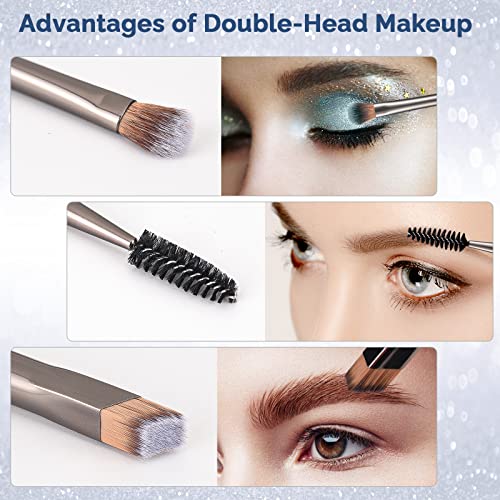 Eye Makeup Brushes Set DUAIU 3 pcs Dual-ended 2-in-1 Makeup Brushes For Wild Eyebrows Brush, Eye Shadow Brush, Halo Brush, etc
