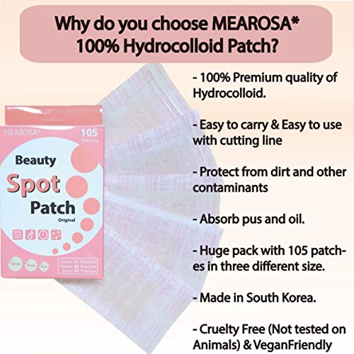 MEAROSA Beauty Spot Pimple Patch 105 dots - VEGAN, Cruelty-Free, Absorbing cover, Hydrocolloid Blemish Spot Patch Beauty Spot Patch Three Size