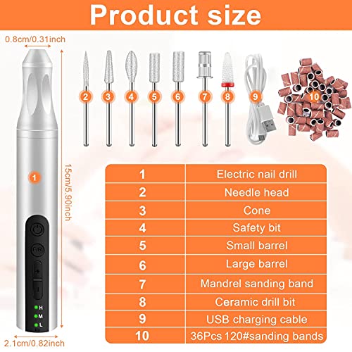 CGBE Electric Nail Files, 20000RPM Rechargeable Electric Nail Drill Machine, Cordless Electric Nail File Portable Manicure Pedicure Set for Acryl