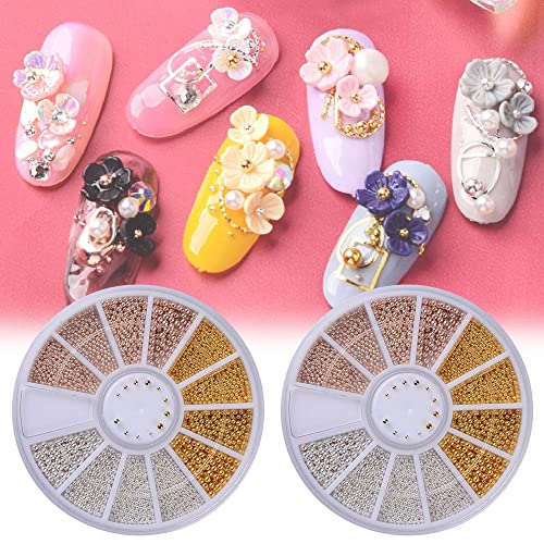 2 Boxes 3D Nail Art Decorations Nails Art Mini Steel Ball Nail Beads Nails Beauty Decorations Accessory Tool for Nail Decoration