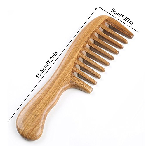 EQLEF Green Sandalwood Comb, Wooden Wide Tooth Comb for Curls No Static Handmade Hair Comb Quality Wooden Curls Comb for Women (Wide-Tooth Comb)