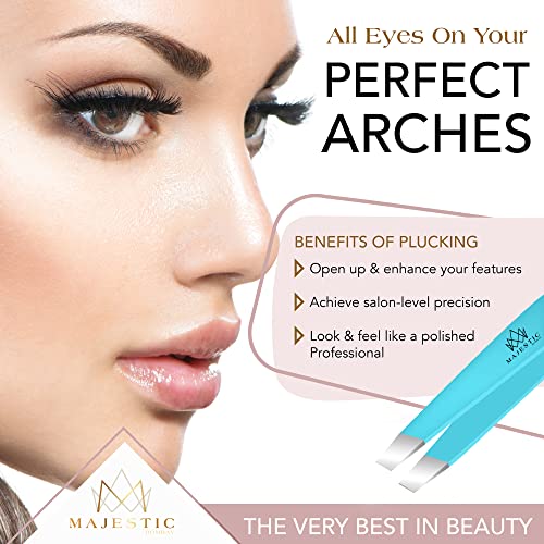 Majestic Bombay Fine Point + Slant Tweezers for Women and Men – Splinter Ticks, Facial, Brow and Ingrown Hair Removal–Sharp, Needle Nose, Surgica