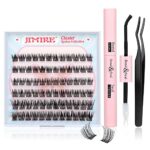Lash Clusters DIY Eyelash Extension Kit with Bond Seal Tweezers Individual Lashes Kit 10-12-14MM Mixed Length D Curl Wispy 72Pcs Clusters Lashes