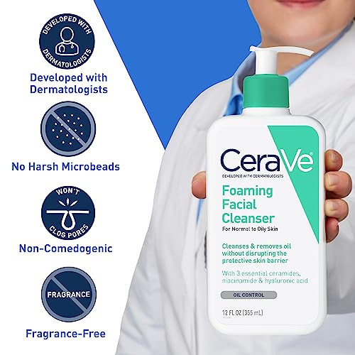 CeraVe Foaming Cleanser 16 oz for Daily Face Washing, Normal to Oily Skin