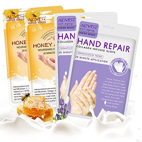 CCKULOOB Hand Mask Hand Moisturizing Gloves Mask for Dry,Cracked Hands,Whitening and Anti-aging,Repair Rough Skin (4 Packs, Lavender)