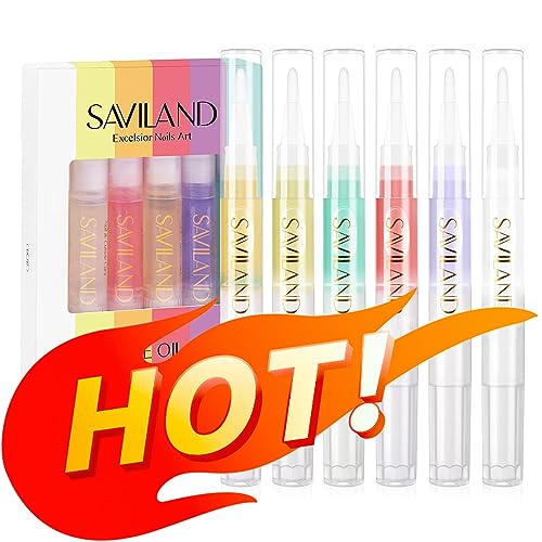 Saviland 6Pcs Cuticle Oil Pen - Cuticle Oil for Nail Care, Fruity Natural Ingredients Nail Oil Pen, Nail Strengthener Oil for Nail Smoothing, Nou