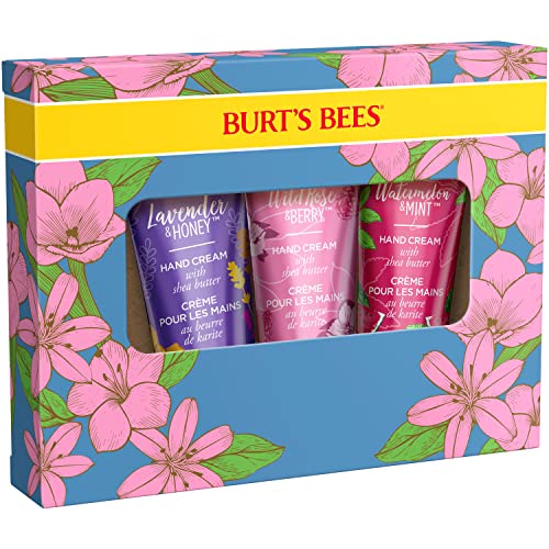 Burt's Bees Hand Cream Gift Set with Shea Butter, Lavender & Honey, Wild Rose & Berry and Watermelon & Mint, 3 Pack