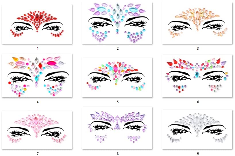 Face Gems Adhesive Glitter Jewel Tattoo Sticker Festival Gems Rave Party Body Make Up (Shine)