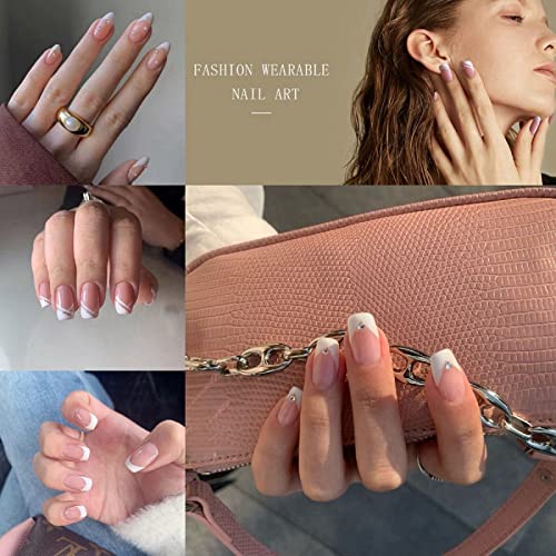 False Nails,Press On Nails,French False Nails,Fake Nails with White Nail Tips Stick On Nails,Short False Nails,Stick on Nails for Woman,French Ma