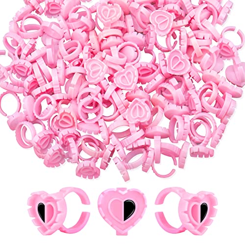 PAFUWEI 100 PCS Pink Lash Glue Holder, Lash Glue Rings, Random Shaped Lash Extension Volume Lashes Quick Blossom eyelash glue holder for Eyelash