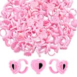 PAFUWEI 100 PCS Pink Lash Glue Holder, Lash Glue Rings, Random Shaped Lash Extension Volume Lashes Quick Blossom eyelash glue holder for Eyelash