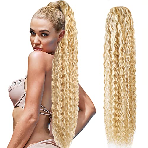Drawstring Ponytail Extension, 30 inch Long Curly Ponytail Hair Extension Synthetic Hairpiece for Women(1B#, 30 inch)