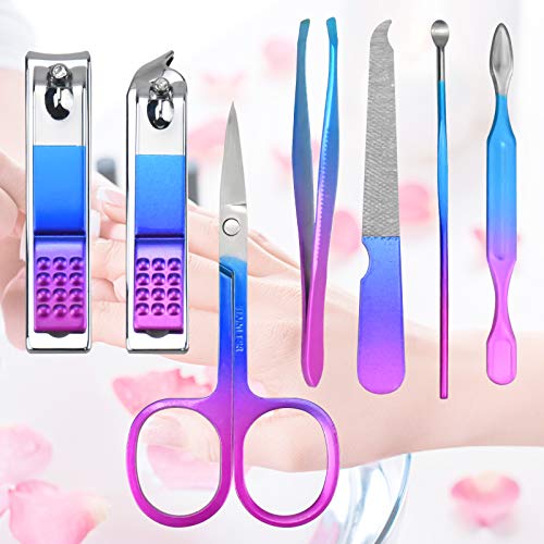 Manicure Set 7 pcs Pedicure Kit Professional Fashion Stainless Steel Nail Clippers Nails Cuticle Remover Toenail Cutter Grooming Tools for Girls