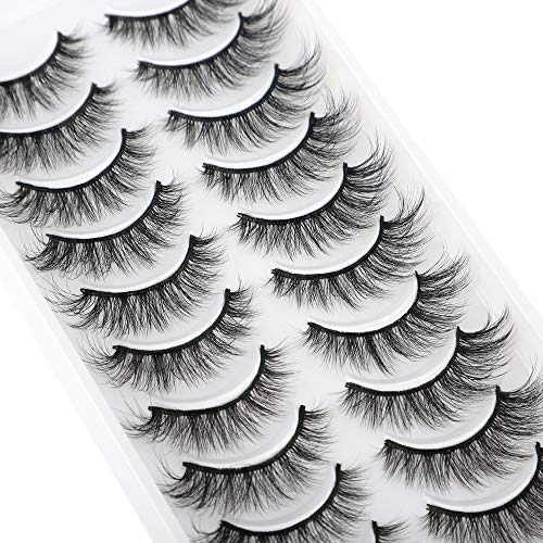 JIMIRE Cat Eye Eyelashes 10 Pairs Fake Eyelashes Fluffy Natural Look False Lashes 14mm Lashes Pack