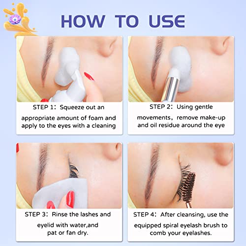 Eyelash Extension Cleanser, Eyelash Extension Shampoo For Eyelashes Cleansing and Extensions, Gentle Lash Shampoo 60ml + Brush + Mascara Wand, Pa