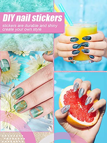 Kalolary Nail Art Polish Wraps Stickers Strips, 12 Sheets Marble Full Wraps Nail Stickers Self Adhesive Nail Art Decal Strips with 1PCS Nail File